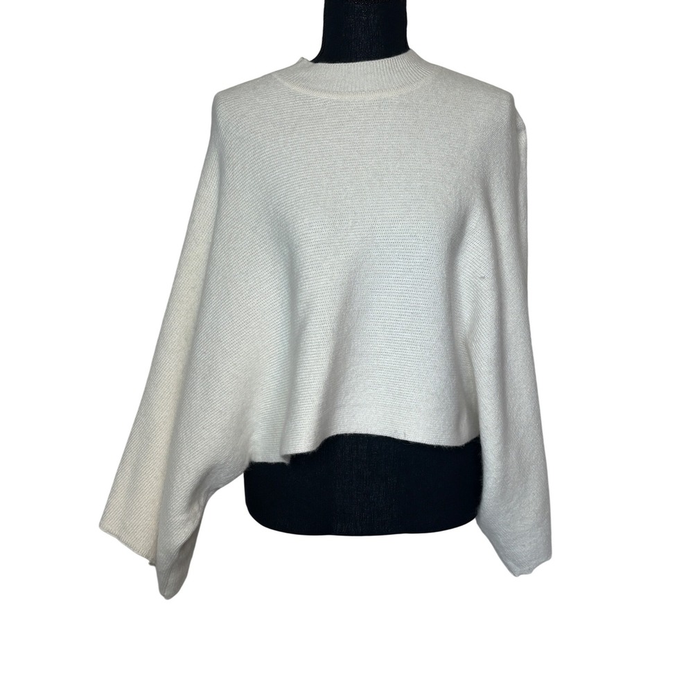 Milly Cream Lambswool Cashmere Angora Mock Neck Cropped Kimono Sleeve Sweater S